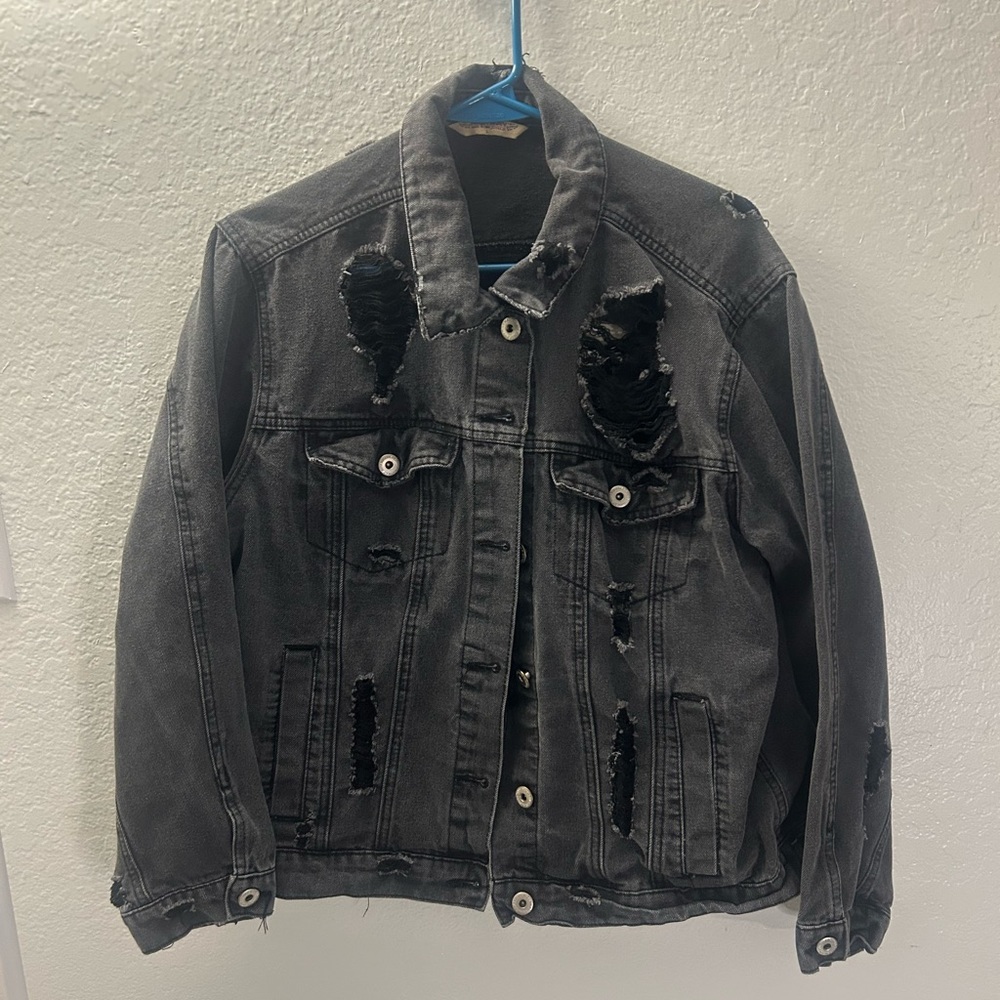 Distressed Black Denim Jacket